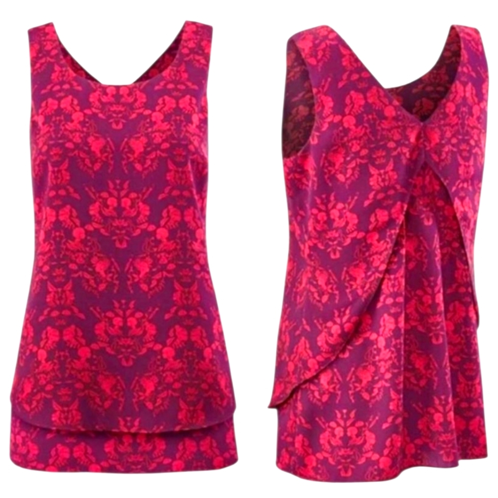CAbi Cameo Blouse Top Tank Red Purple Floral Flowy Chiffon 3258 Lightweight M